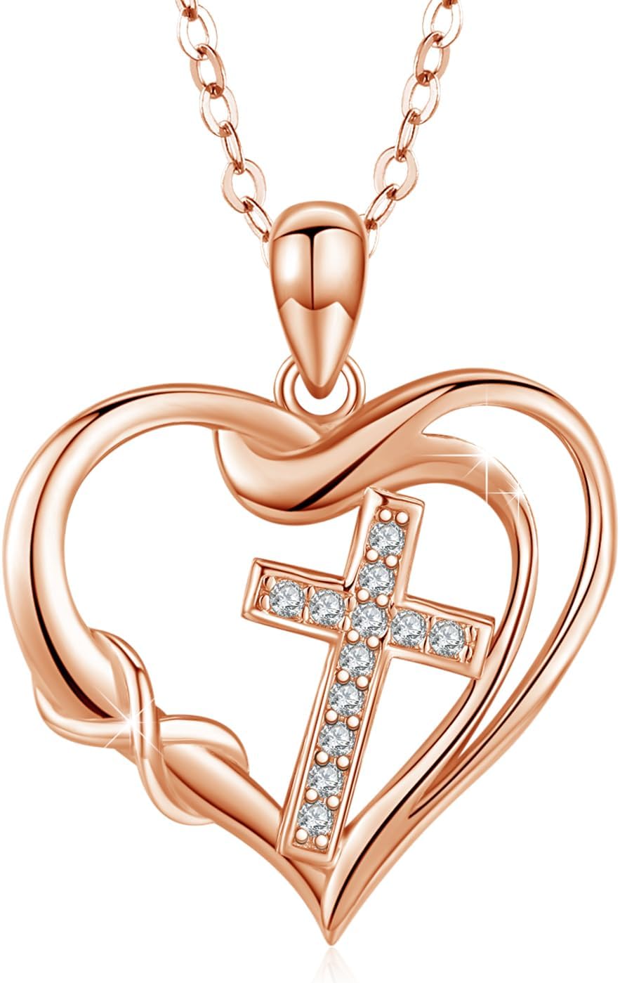 CUOKA MIRACLE Cross Necklace Love Heart Infinity Pendant Necklace 925 Sterling Silver with Dainty Chain 18’’ Jewelry Christmas Gift for Women Girlfriend Valentine Mother Graduation Gift
