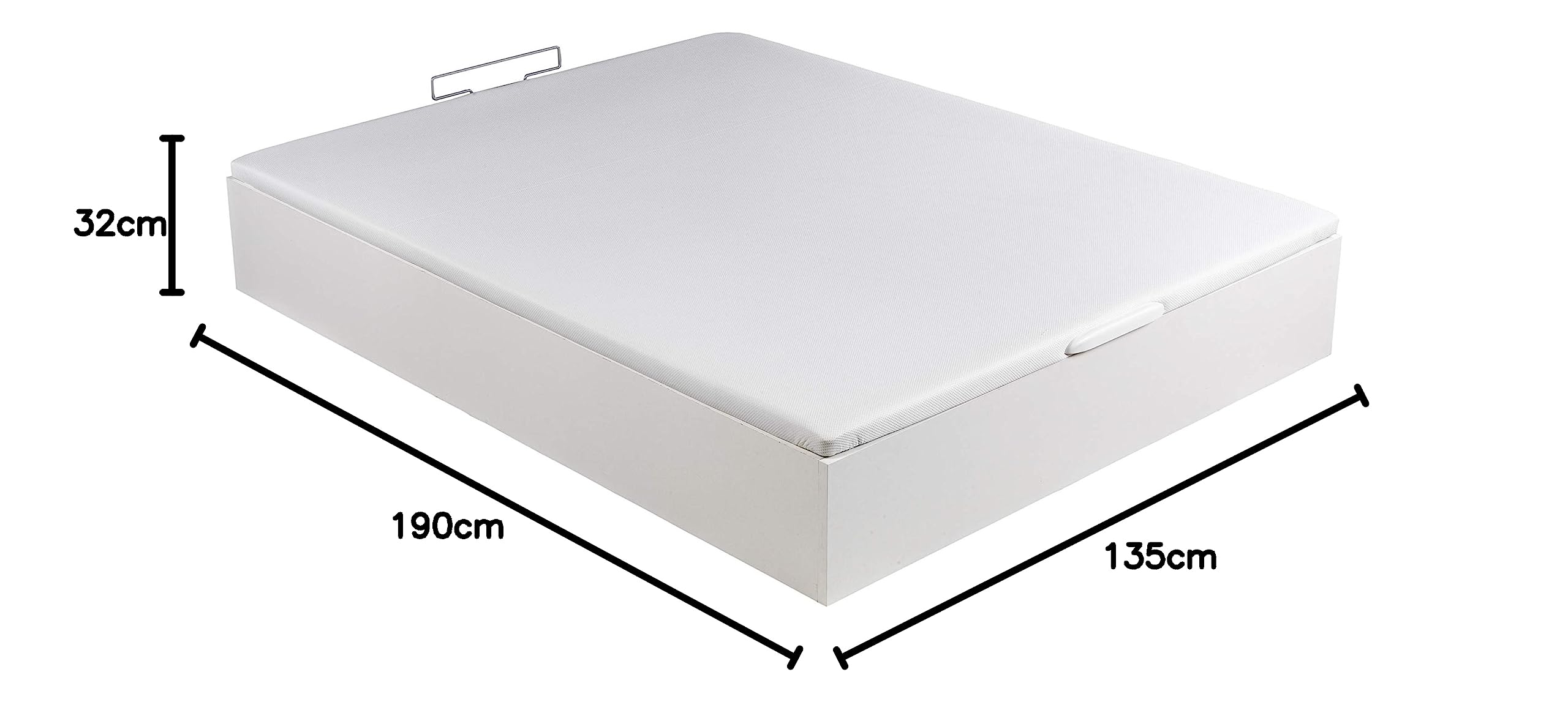 ROYAL SLEEP Canapé Abatible de Madera | 135x190 | Montaje y Retirada de Usado Incluido | Gran Capacidad | Tapa 3D Transpirable | 32 cm | Color Blanco | Space Bed