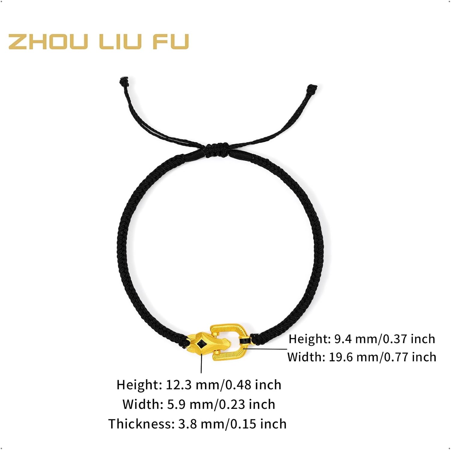 24K Solid Gold Pendant Necklace Lucky Horse Black Braided Necklace Bracelet Real Gold Zodiac Jewelry for Women Men Friends Birthday Anniversary