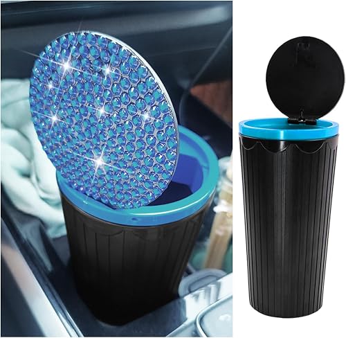 Norkmdi Bling Car Trash Can with Lid, Crystal Rhinestones Po