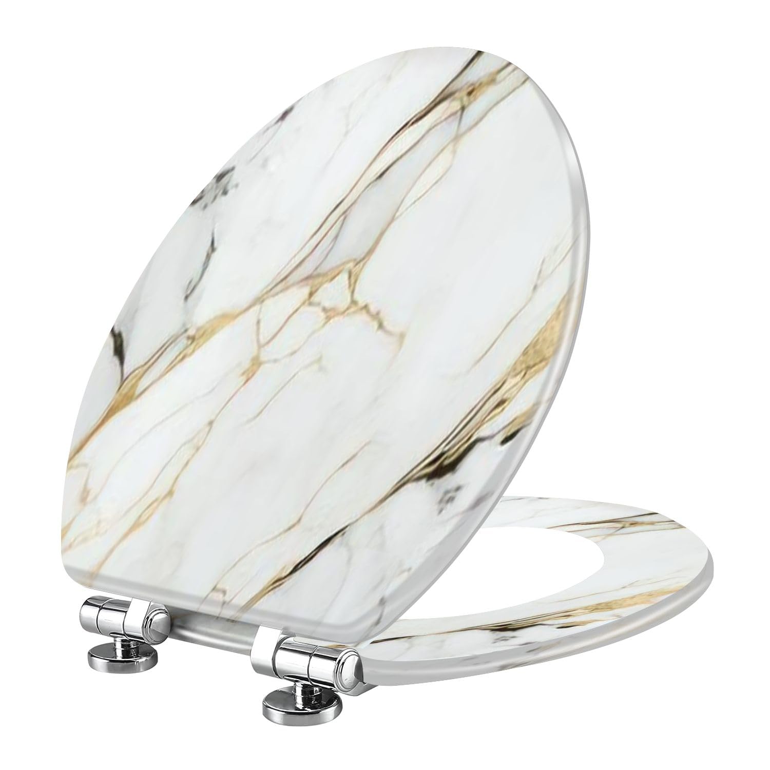 Elongated Toilet Seat Marble gold texture Wedding luxury Resin Toilet Seat Quietly Slow Close with Quick-Release Hinges Toilet Seat with Cover Easy to Clean Install