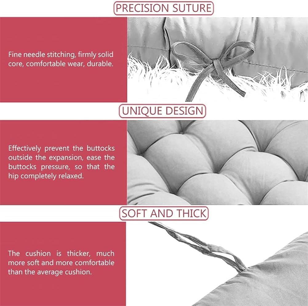 61inch Sun Lounger Chair Cushions, Sundlight Patio Cushions Chaise Outdoor Mattress Recliner Quilted Thick Padded Seat Cushion Reclining Chair Rocking with Ties (Grey, 61X18.9X3.1in)