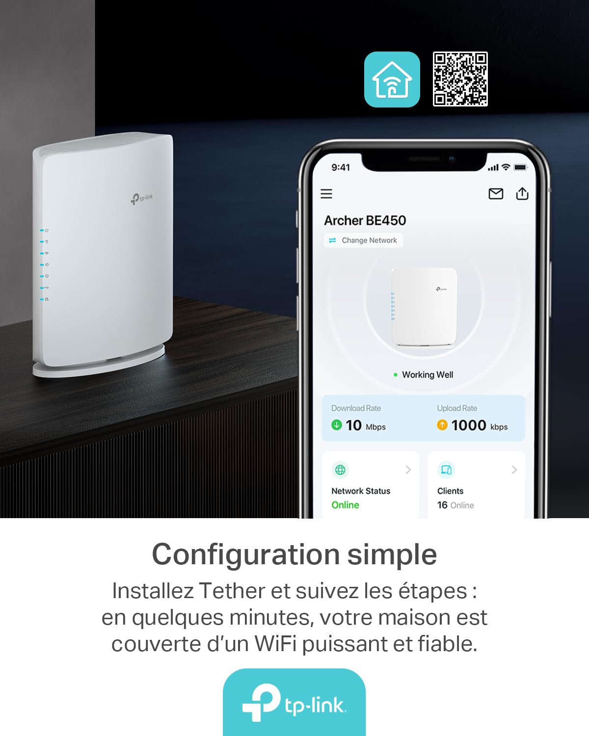 TP-Link Archer BE450 Routeur Wi-FI 7 BE7200 Bi-Bande, Multi-Link Operation (MLO), Port 10G Plus 2.5G, EasyMesh, HomeShield, Gestion Via App Tether