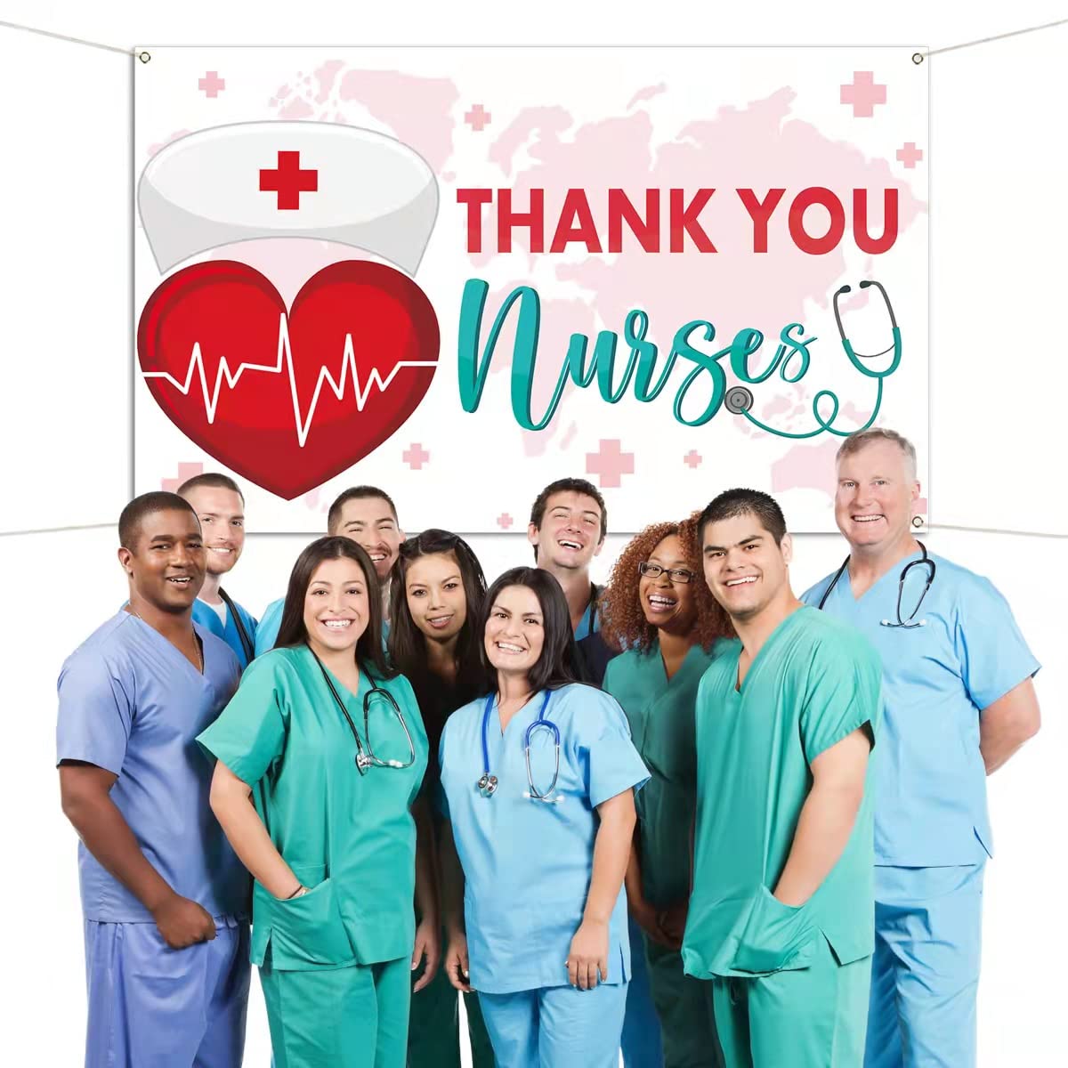 Dankeschön-Banner Für Krankenschwestern – Großer Stoff-Hintergrund 185x110 Cm Mit Seil