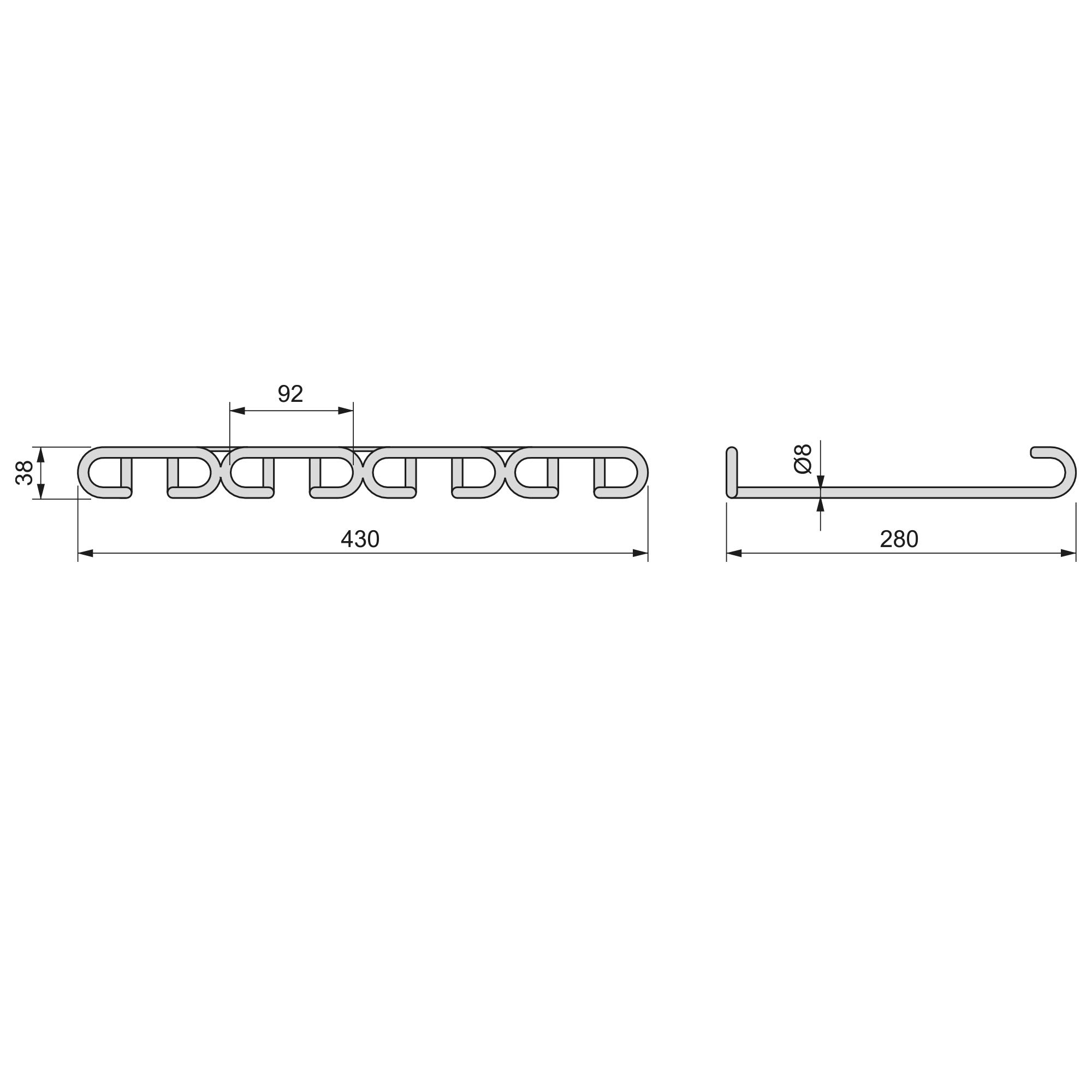 Emuca - Gläserhalter mit 4 Zeilen für Möbel, Gläserschiene für Regale oder Bars, 280 mm, Stahl, verchromt, grau