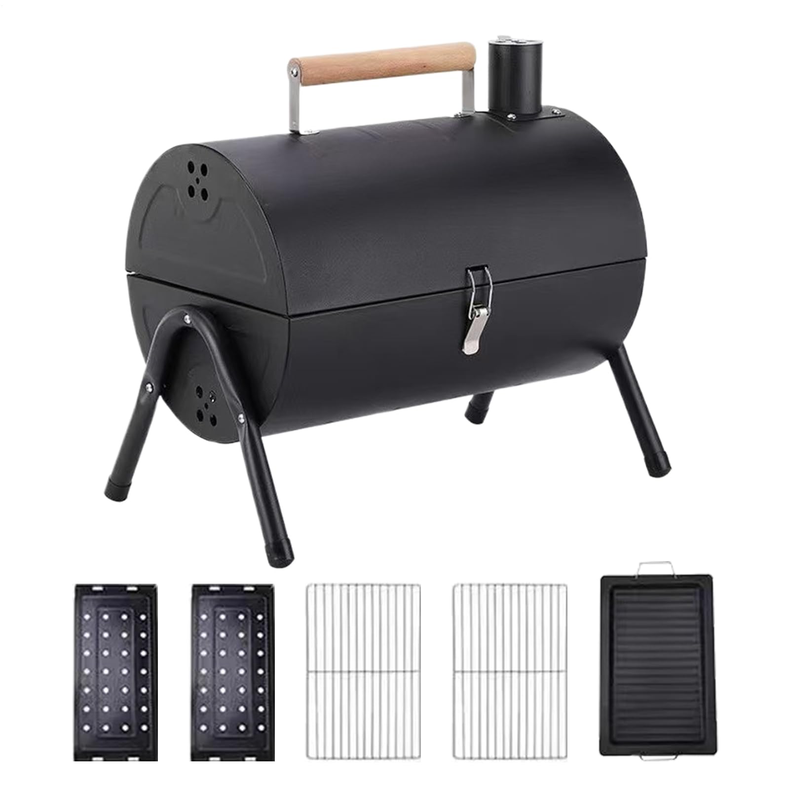 Barbacoa De Barril De Carbón Antideslizante Antiadherente Ventilado | Barbacoa Ahumador Con Asa Para Exteriores Jardín Trasero Patio Porche Jardín Camping Picnic Apartamento Hogar