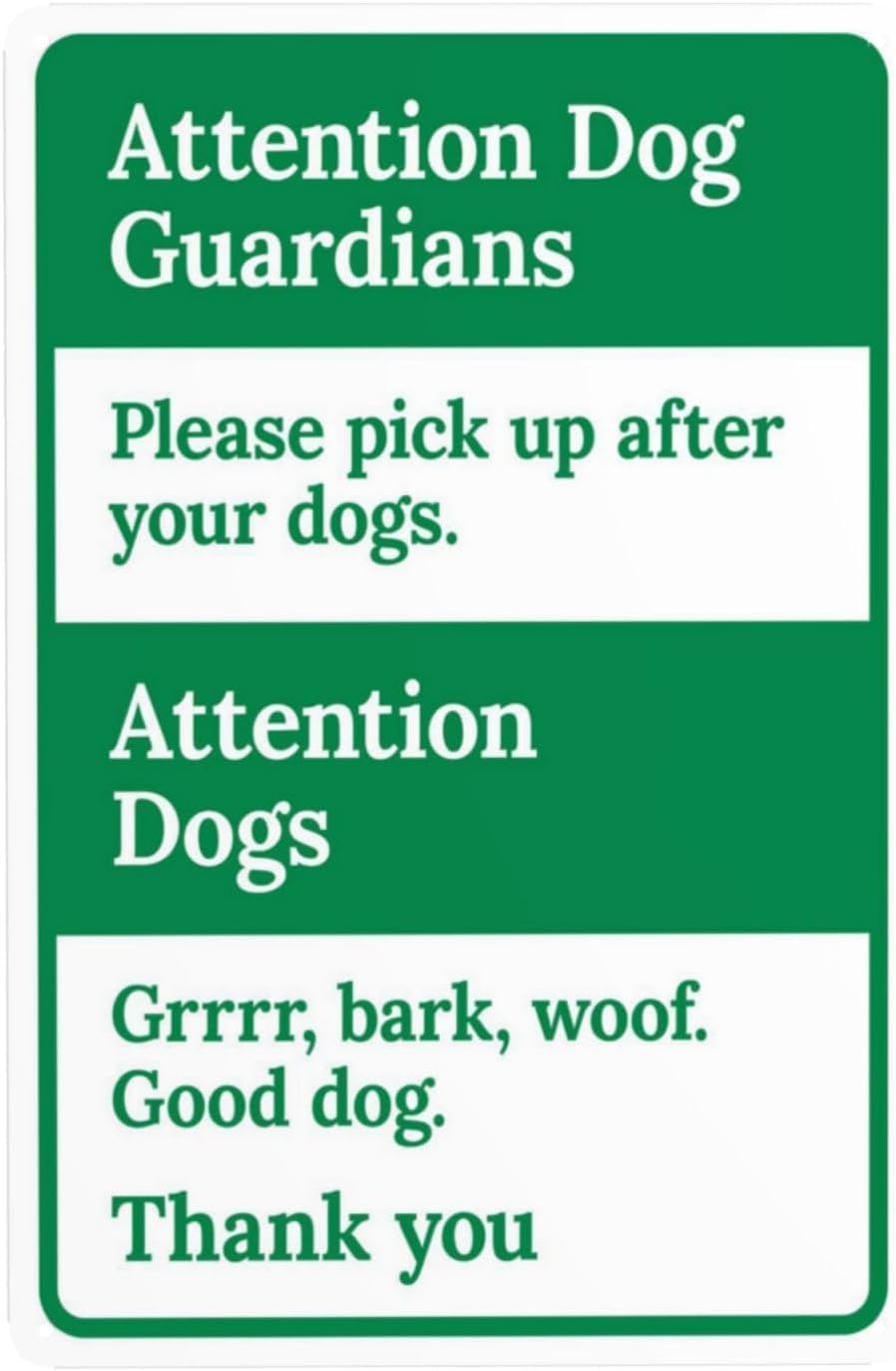 Attention Dog Guardians Pick Up After Dog Rust Free Aluminum Sign - No Poop Security with Pre-Drilled Holes for Business Lobby - 16x12 Inch​