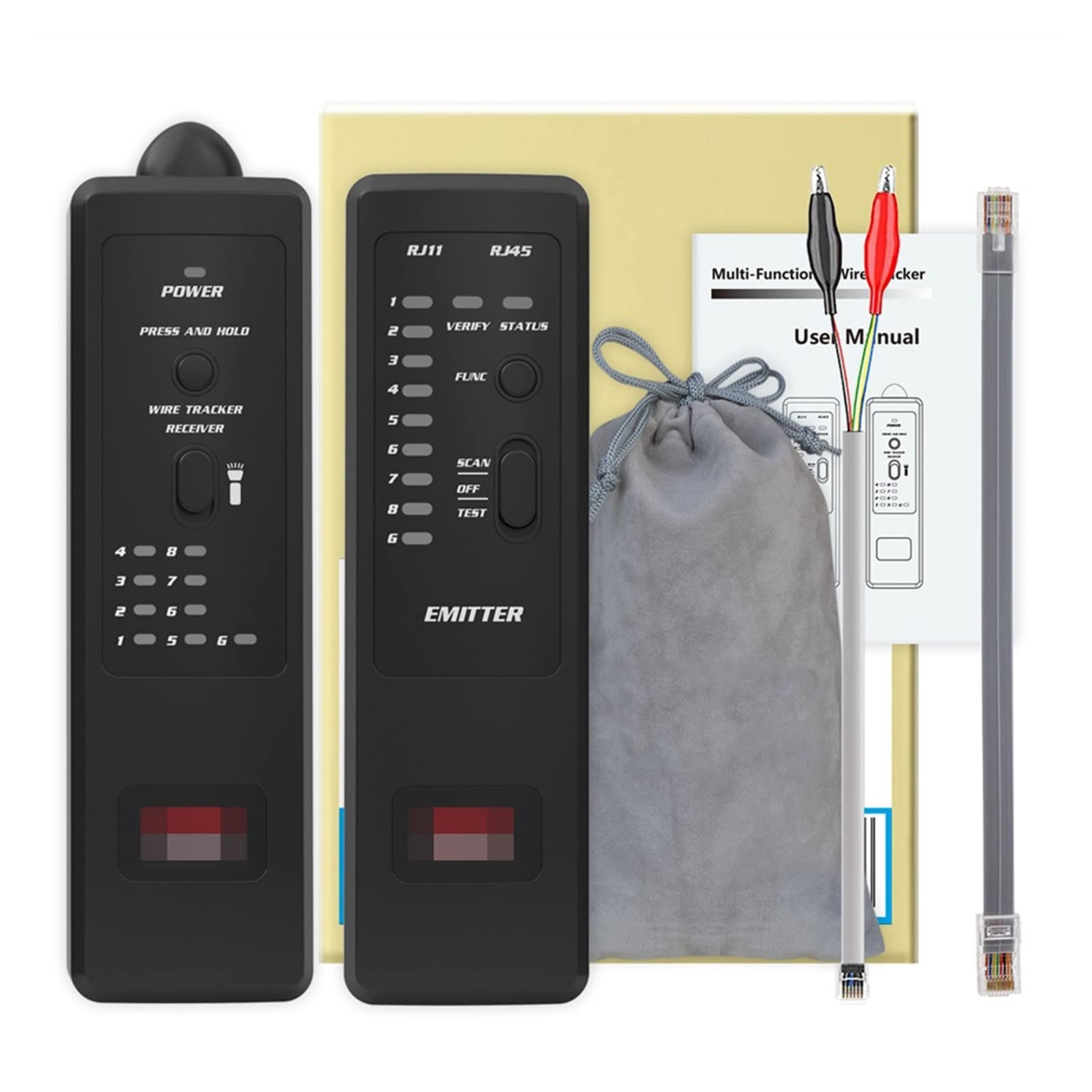 Detector de pared, Rastreador de cable de red FWT Serie RJ11 / RJ45 / CAT5 / CAT6 Tonelador de teléfono TRACER TONER Ethernet LAN Finder de la línea del detector del probador(82 Digital-Analog)
