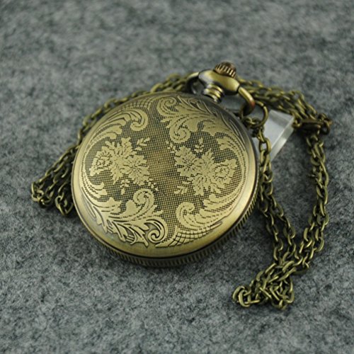 Vigoroso Men's Quartz Charming Red Flower Enamel Painting Bronze Hollow Pattern Pocket Watch #TOP3