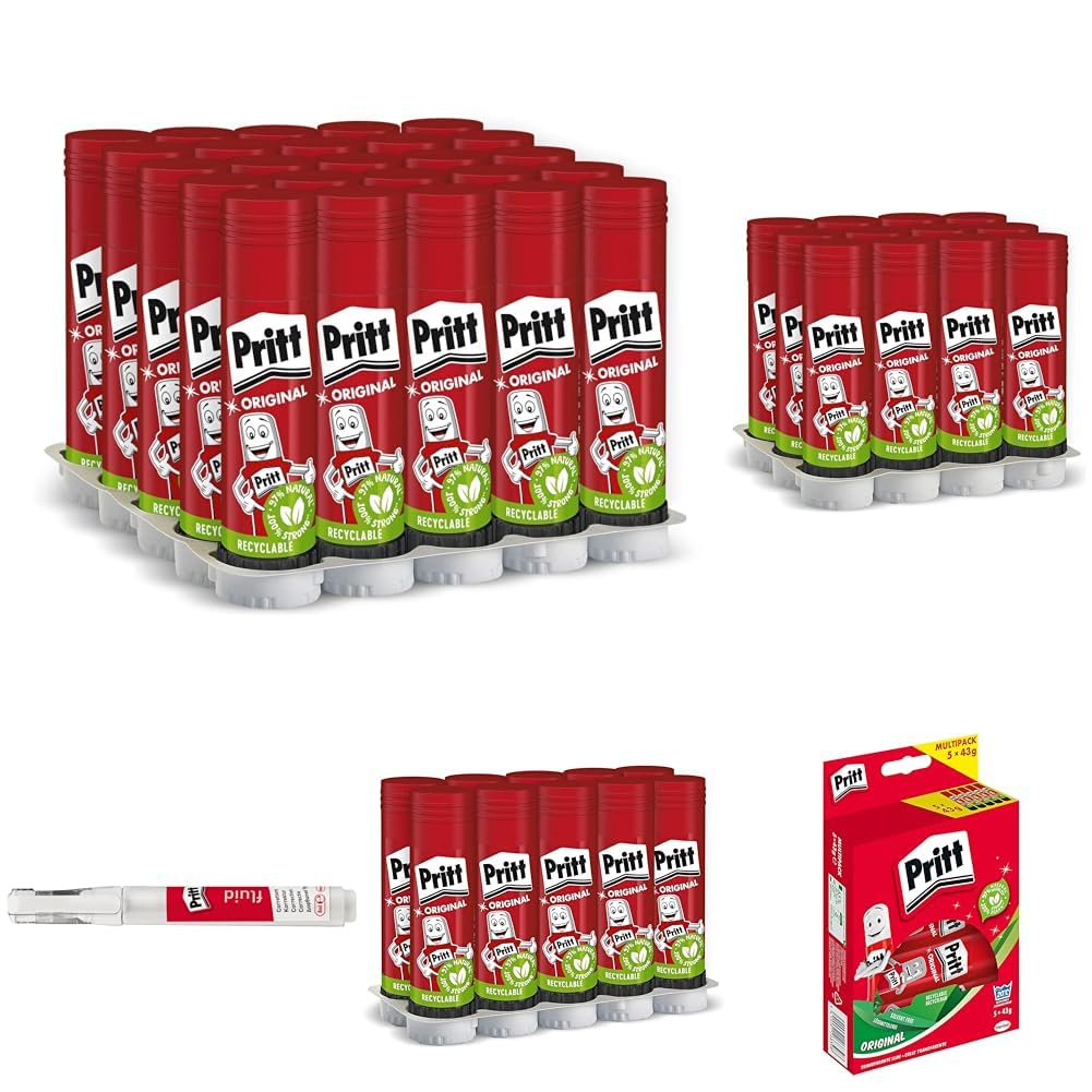 Pritt Colla Stick 25 x 11g, colla per bambini sicura e affidabile, colla Pritt per lavoretti e fai da te, con una tenuta forte per uso scuola e ufficio, 25 stick x 11g