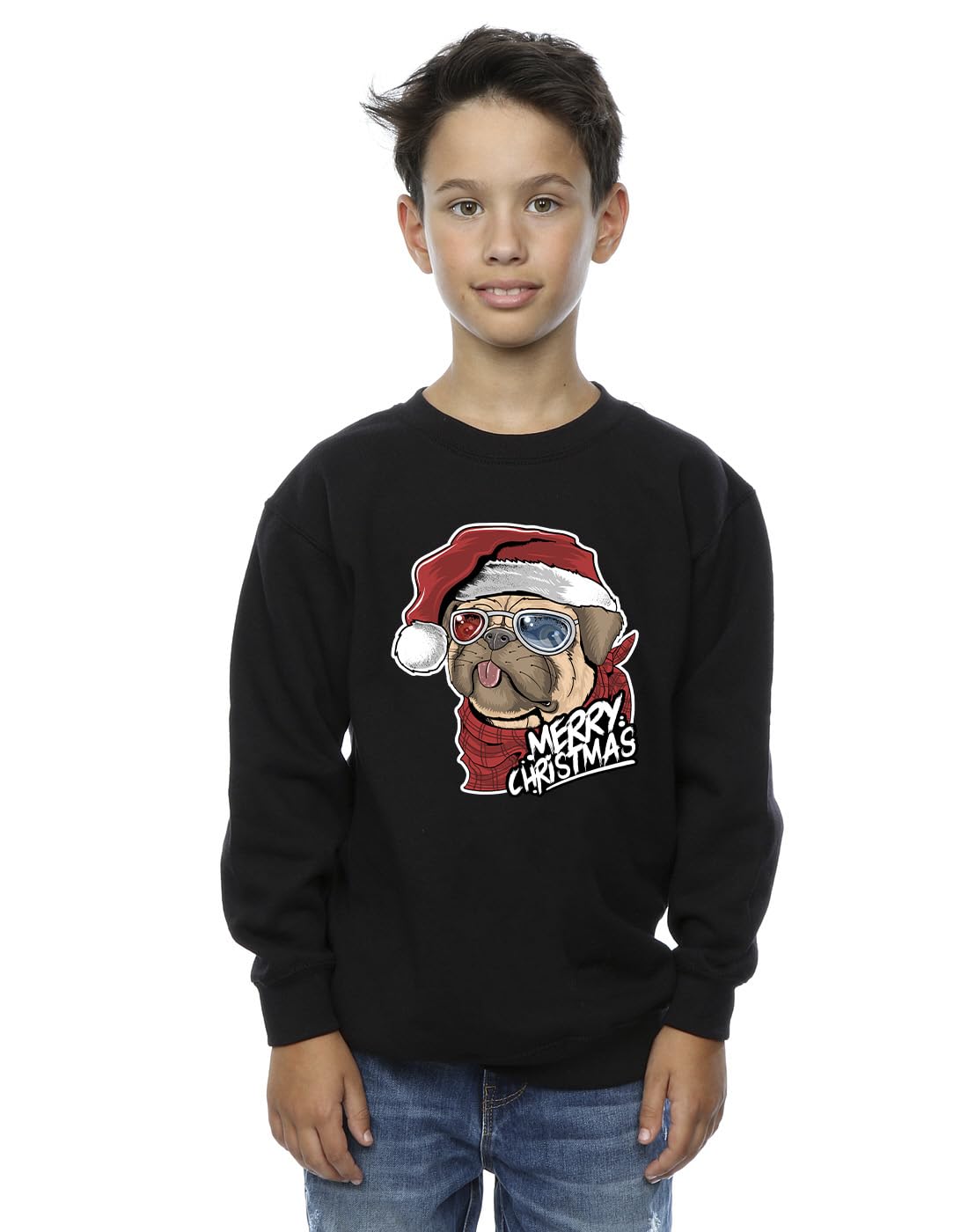 Absolute Cult Christmas Boys Pug Merry Christmas Sweatshirt Black 9-11 Years