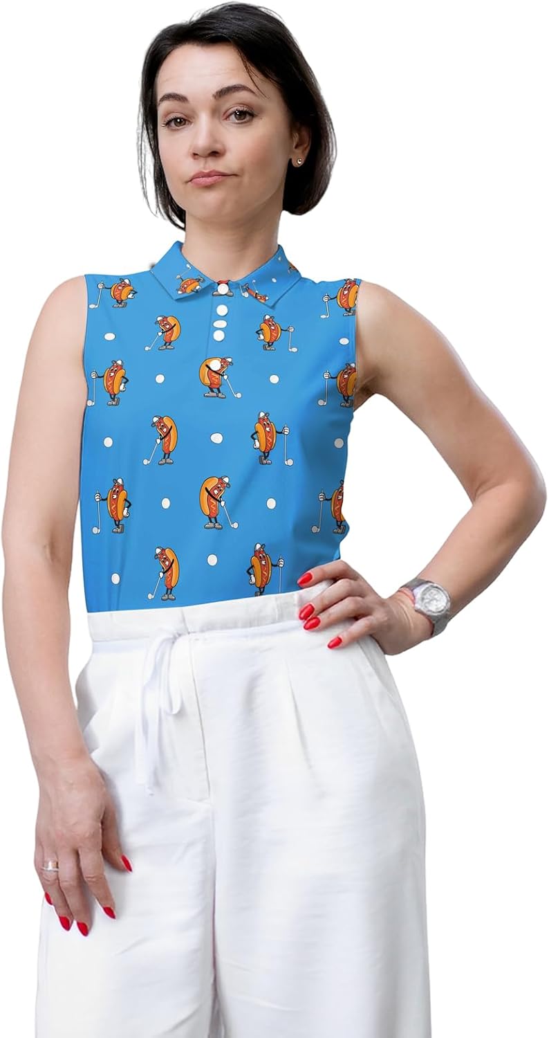 Golf Shirt Womens Sleeveless Moisture Wicking Athletic Printed Polo Golf Tank Top Women (XS-4XL) - Image 6