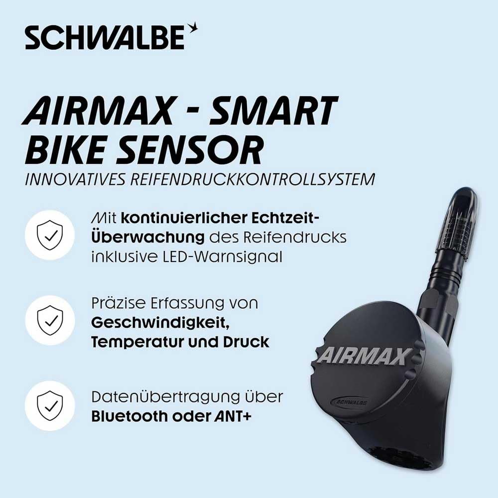 Schwalbe Airmax Smart Bike Sensor – Sistema de control de presión de neumáticos para válvulas SV-Tubeless Tubeless Mangueras con vástago roscado SV – Valve Clik Valve – Medidor de presión de