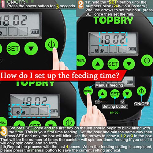 Topbry Automatic Fish Feeder,【Upgraded Version】 Digital Auto Fish Turtle Feeder For Aquarium And Fish Tank, Usb Rechargeable Timer Fish Feeder Fish Food Dispenser #TOP5