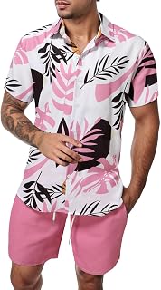 Rrongwn Conjunto de camisa hawaiana y pantalones cortos para hombre, 2 piezas, manga corta, camisas informales, trajes de playa