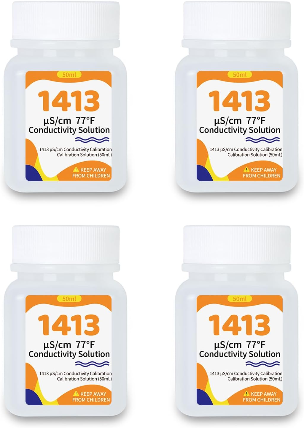 1413 μS/cm Calibration Solution 50mL Conductivity Standard Calibration Solution Kit 4-Pack for EC TDS Meter Hydroponics Conductivity Tester