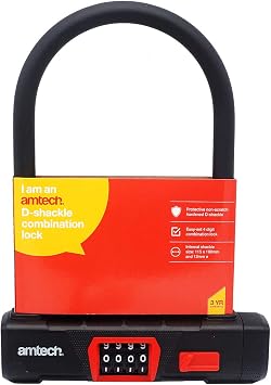 Amtech T1875 D Shackle Combination Lock, Black and Red