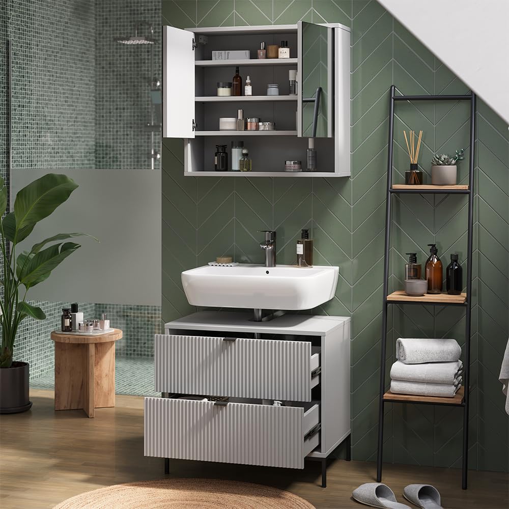 Vicco Mueble bajo Lavabo Eliza, Gris, 70 x 63 cm | Con 2 cajones extraíbles, apto para sifones estándar con abertura en la parte superior