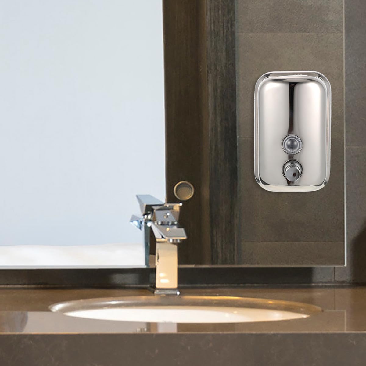 de Jabón Diseño Moderno de Acero Inoxidable Dispensador para Pared Ligero y Portátil 1000 Ml, Manual Adecuado para Cocina y Baño