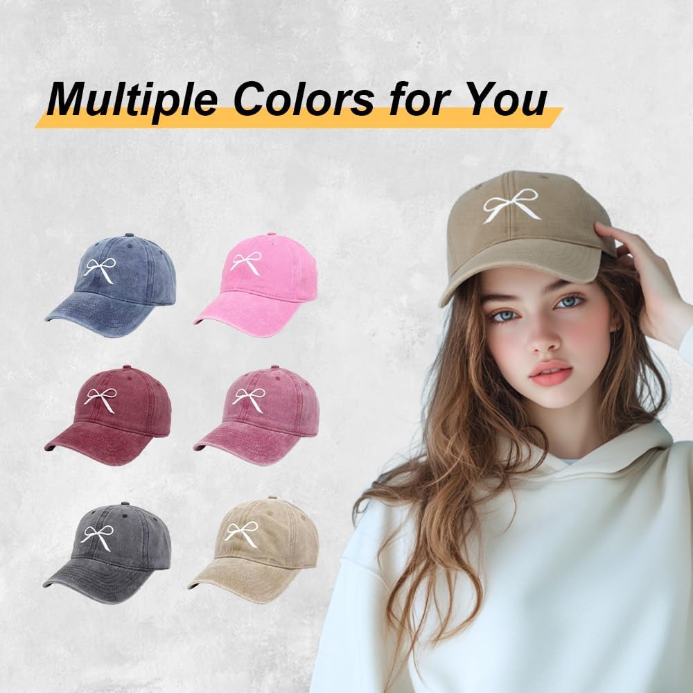 Womens Baseball Caps Bow-Tie: Washed Distressed Baseball Cap Twill - Men Womens Trucker Hat - Adjustable Dad Hat - Image 6