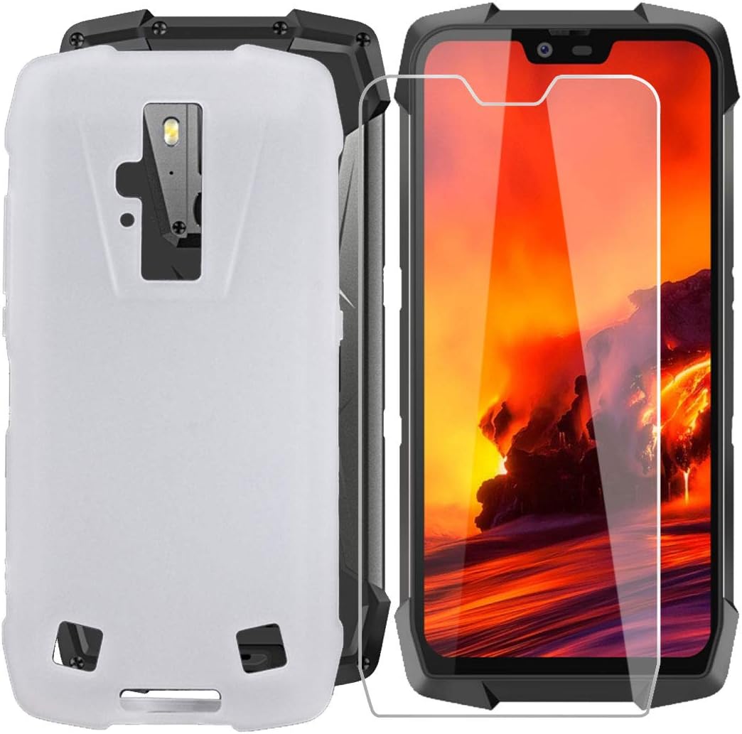 DYSu Semi-Transparent Soft TPU Silicone Case Cover for Blackview BV9700 Pro (5.84 Inches) + Tempered Glass Screen Protector