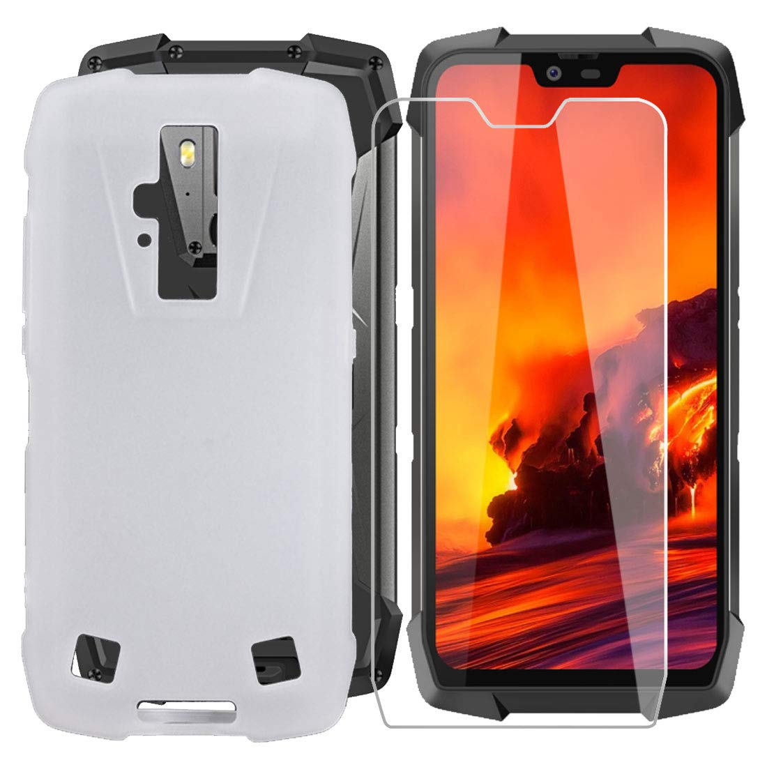 DYSu Semi-Transparent Soft TPU Silicone Case Cover for Blackview BV9700 Pro (5.84 Inches) + Tempered Glass Screen Protector