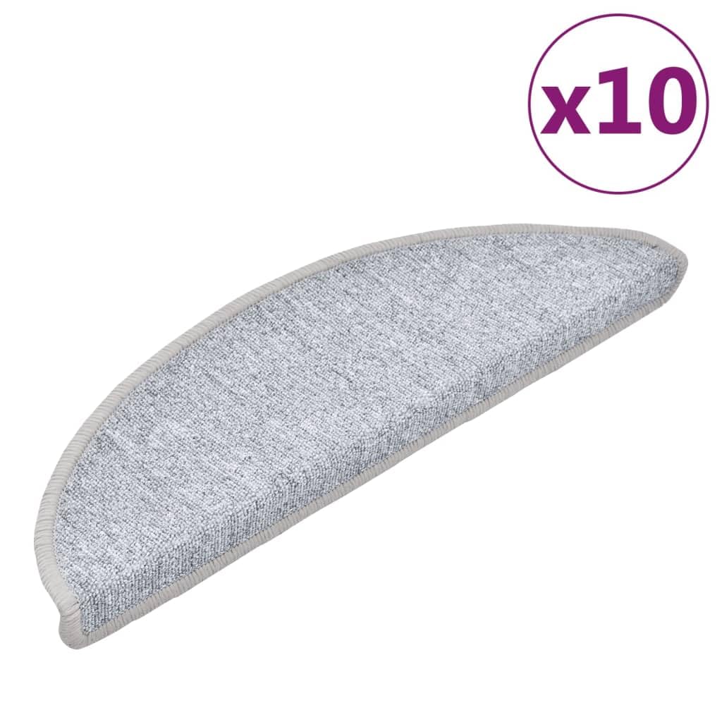 Stufenmatten 10 Stück 56x17x3 cm Hellgrau Halbrund Treppenstufen Matten, Teppich Innen für Treppen, rutschfest Stufenmatten Treppenteppich