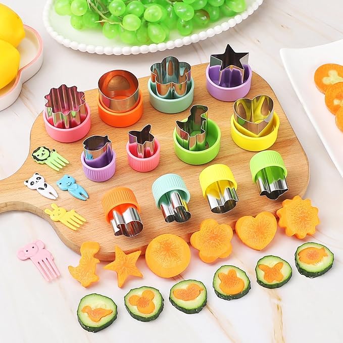 Image of 48 Pcs Vegetable Cutter Shapes Set, Cute Fruit Shape Cutters, Food Cutters for Kids Lunch, Cookie Stamps Food Decorative Kids Baking and Food Supplement Tools
