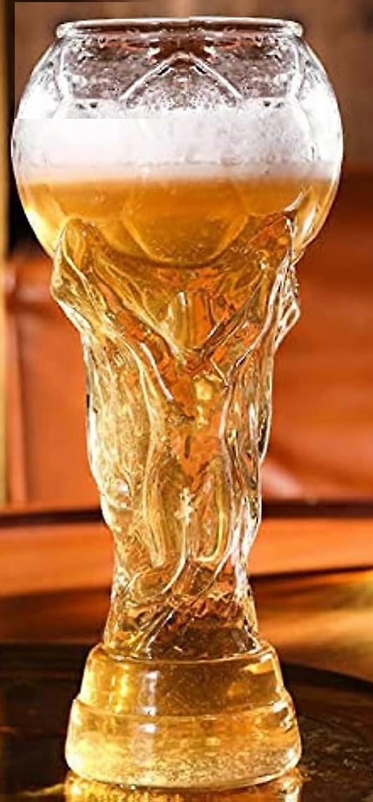 Hyper Mart Beer Glass World Cup Trophy Shape, 600ml, Clear, Premium Glass, for Football Fans, Birthday and Father's Day Birthday
