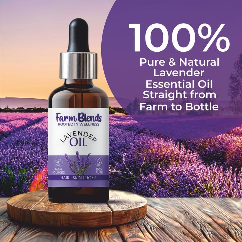 Image of Farm Blends Bulgarian Lavender Essential Oil 100% Undiluted Pure | For Hair Growth, Rejuvenated Skin, Relaxed Sleep, Diffuser | Farm To Home | Natural | Lavandula angustifolia|15ML + 15ML (Pack of 2)