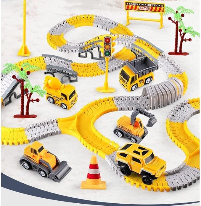 Construction Race Tracks for Kids Toys,305 pcs Tracks 2 Electric Toy Cars,4Construction Cars, DIY Collage Flexible Track Toys Set, Kids Gifts forBoys and Girls Ages 4, 5, 6, 7, 8, Years
