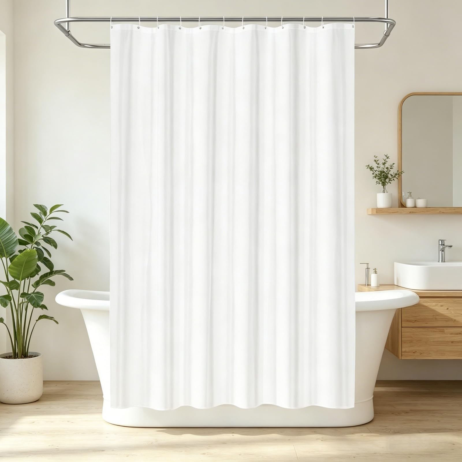 LIHUANE Bathroom Curtain 110 x 120 cm Quick-Drying Shower Curtain Anti Mould Weighted Hem for Bathroom Wet Room Tub, White