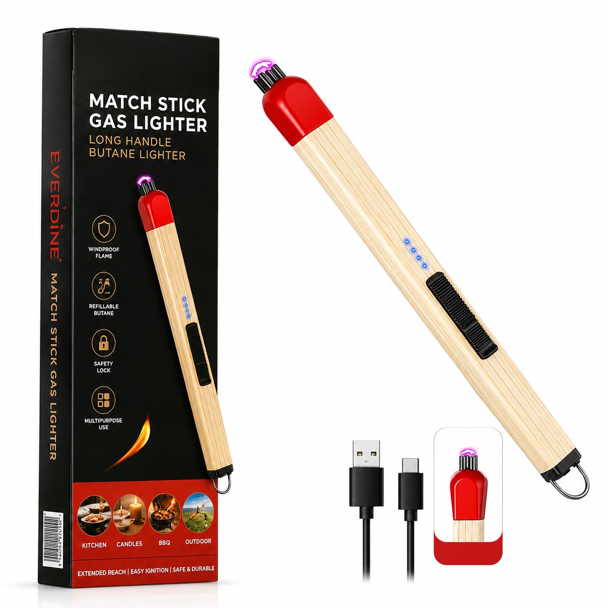 Match Stick Shaped Gas Lighter for Kitchen | Long Handle Butane Gas Lighter for Stove, Candle & BBQ | Windproof Flame Lighter, Refillable Multipurpose Lighter for Outdoor Use & Home-image-36