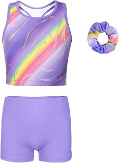 MODAFANS Gymnastics Leotards for Girls Set With Shorts Racerback Activewear | Stretchy breathable fabric,Sparkly designs,matching Shorts&Hair tie for tumbling/dance/gymnastics/Yoga,machine wash,4-13Y
