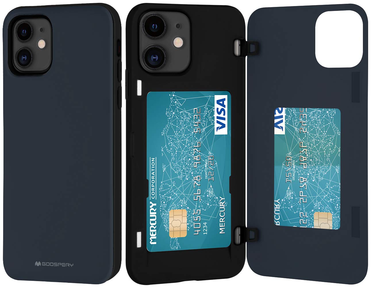 Goospery iPhone 12 Mini Wallet Case with Card Holder, Protective Dual Layer Bumper Phone Case (Midnight Blue) IP12M-MDB-NVY