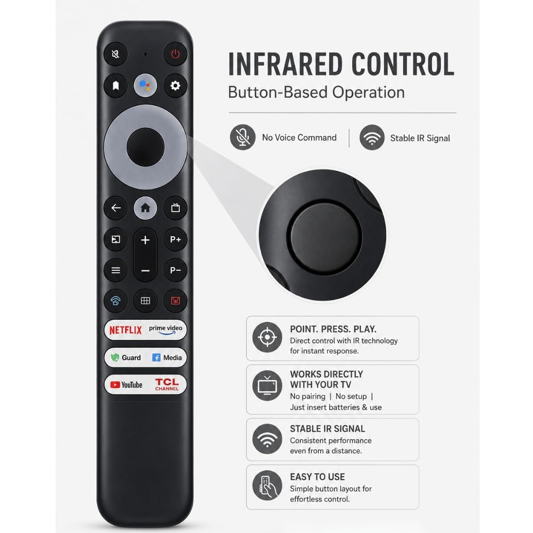 TCL TV Remote Replacement for TCL Smart TV (32/43/55 Inch LED TV) | Compatible with TCL Android & 4K UHD TVs | No Pairing Required | Model 902V — Amazon image 3