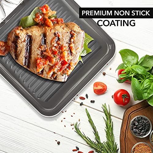 Eazy Mealz Square Non-Stick Grill Pan For Stove, Light Weight, Perfect Grill Marks, Oven Safe Up To 500 Degrees, Large, 10.5" Blue #TOP1