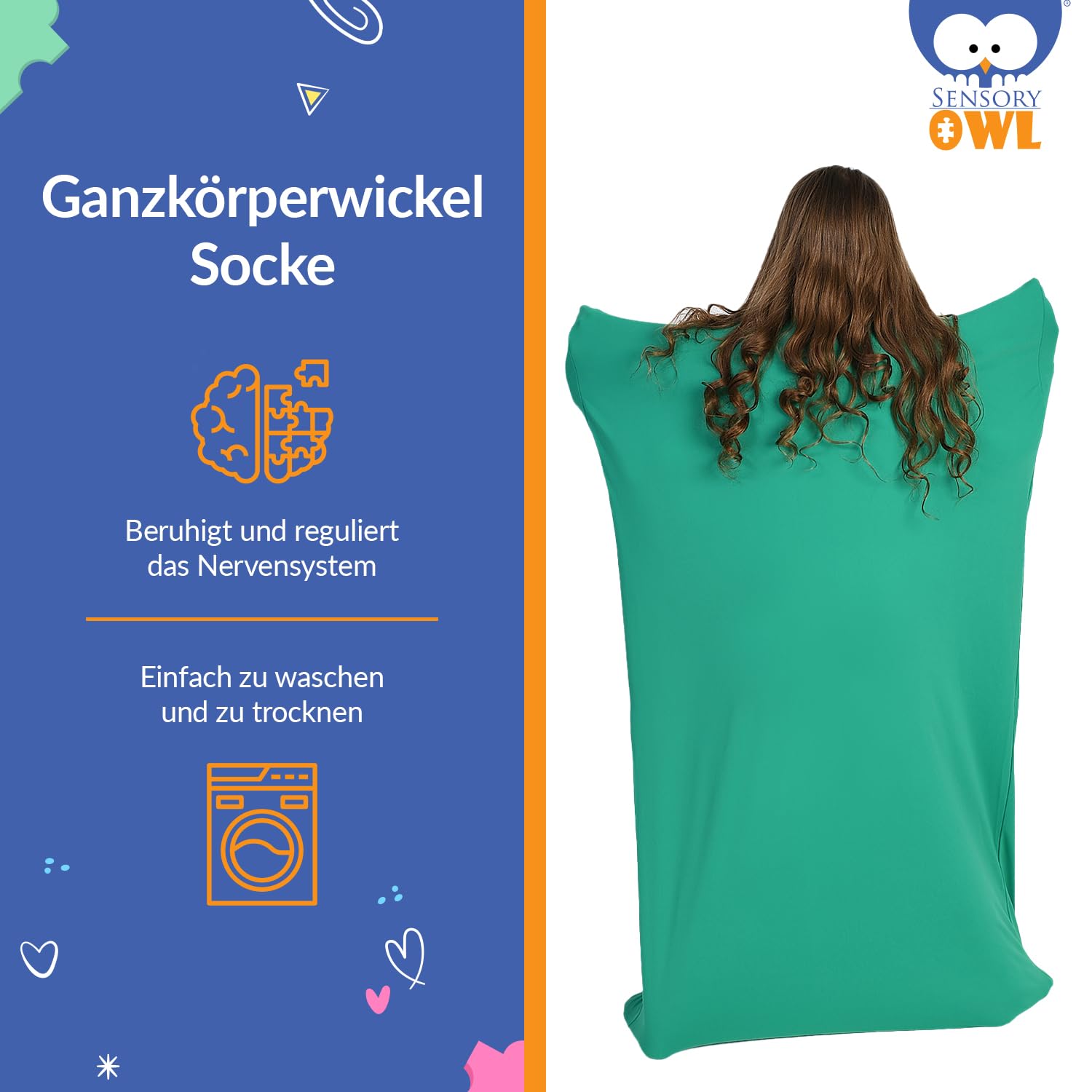 Ganzkörpersocke Sensorisch Kinder und Erwachsene Ganzkörperwickel Stressabbau Autismus ADHD Hilfsmittel XXL 175 cm Grün - 2