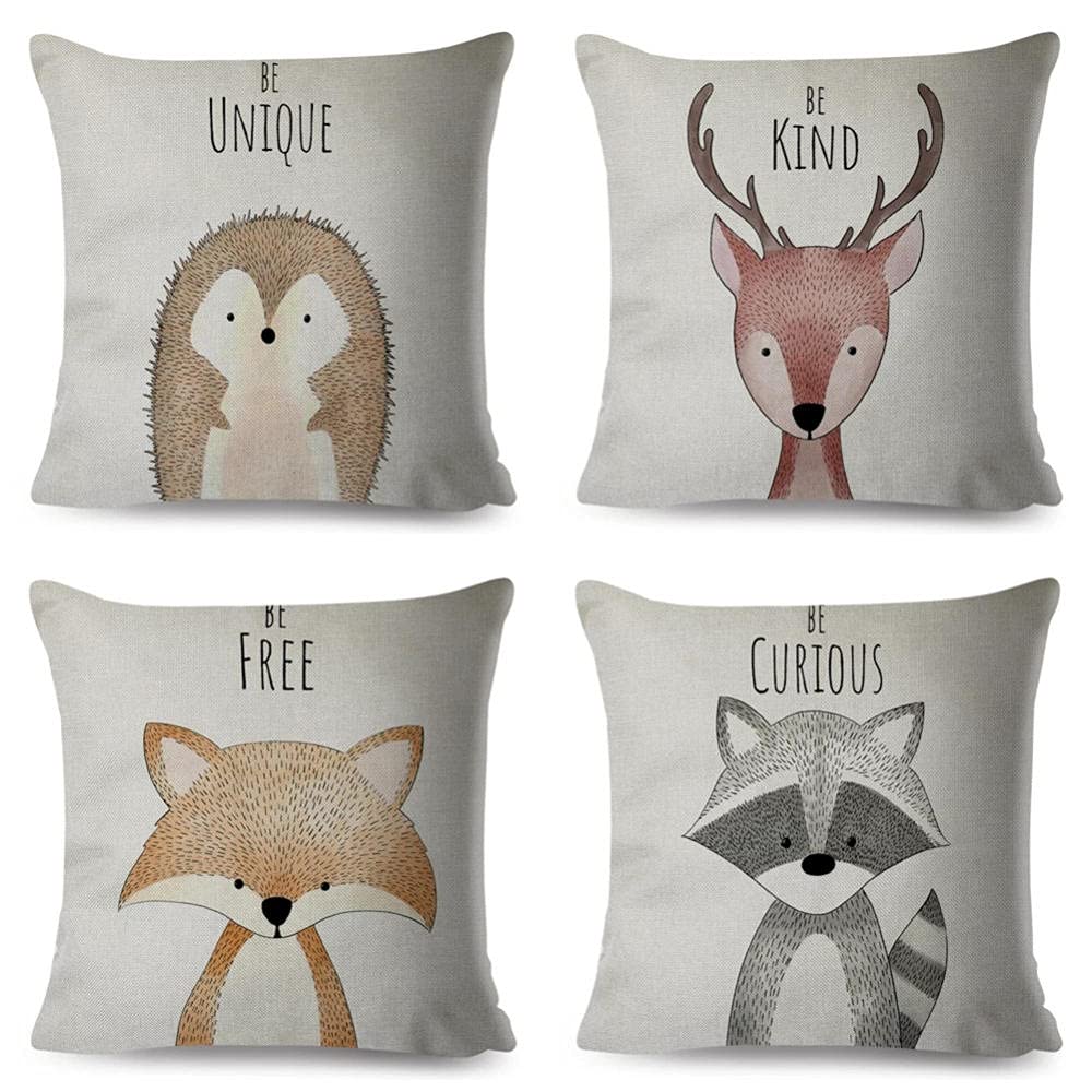 Fundas de Cojines 65x65cm,Juego de 4 Fundas Cojines Decorativos Terciopelo Cuadrado Doble Cara Cremallera Invisible Funda de Almohada para Sofá Camas Dormitorio Coche(Ciervo animal nórdico)
