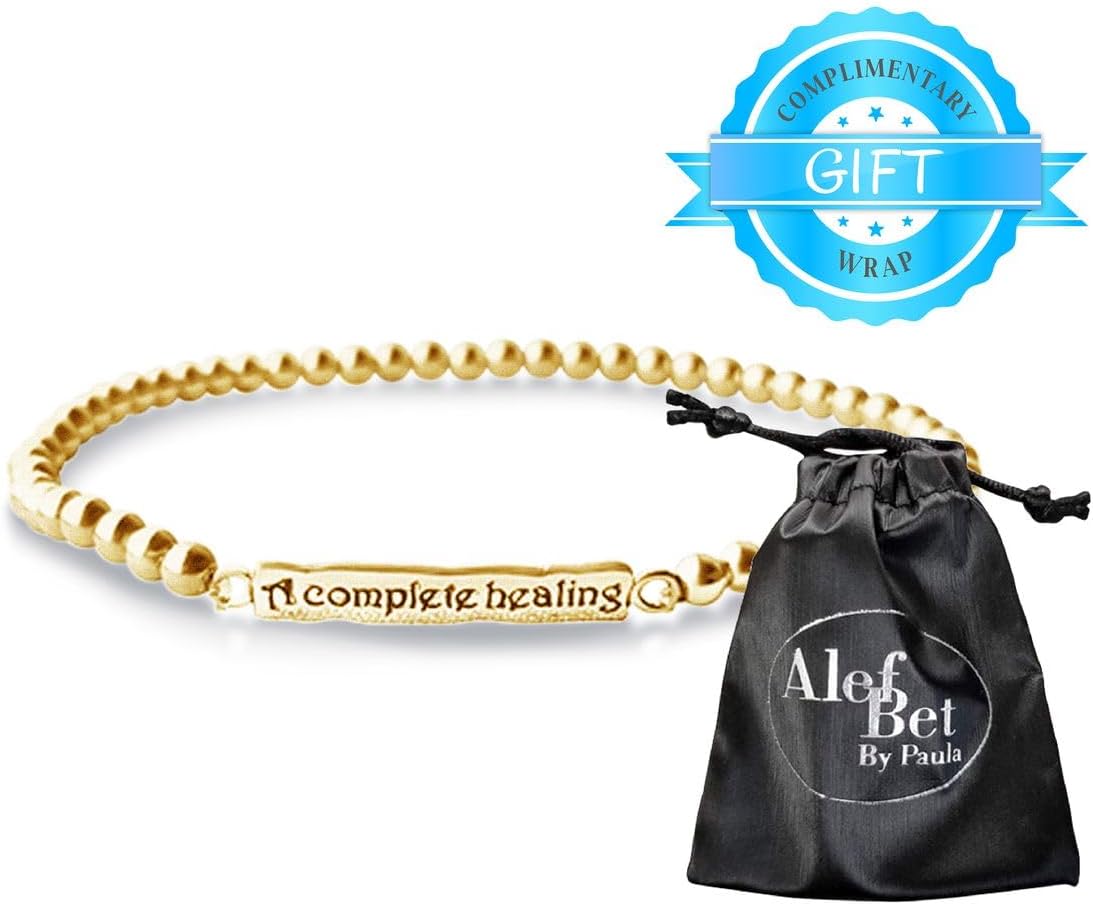 Alef Bet by Paula 14k Gold-Filled Healing Prayer Bracelet for Women - Hebrew & English 'Refuah Shlema' Get Well Jewelry