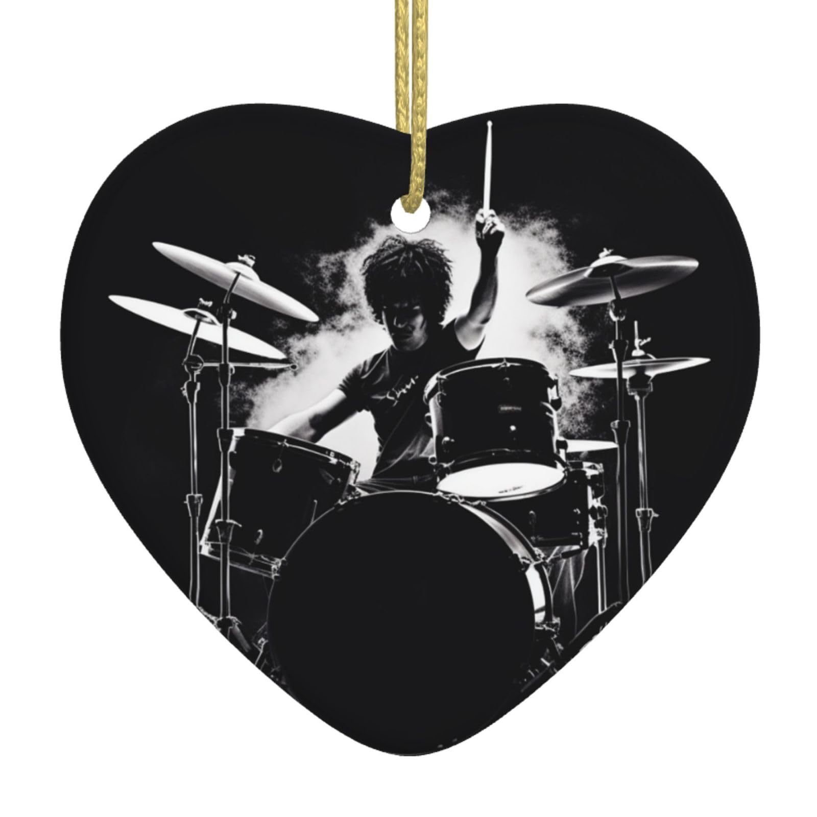 Drummer Christmas Ornament 2025 Heart Ceramic Hanging Ornaments for Home Decor Christmas Decorations with Gold Rope Double-Sided Xmas Tree Ceramic Hanging for Holiday Party