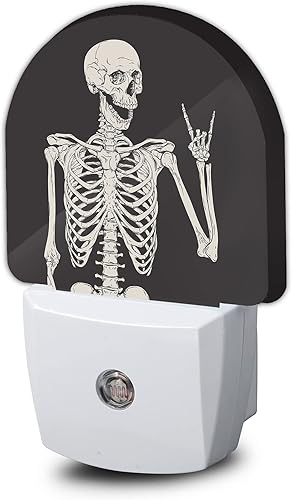 Luz nocturna de calavera, luces nocturnas de calavera de esqueleto de roca enchufables a la pared, lámpara LED con sensor de atardecer a amanecer,