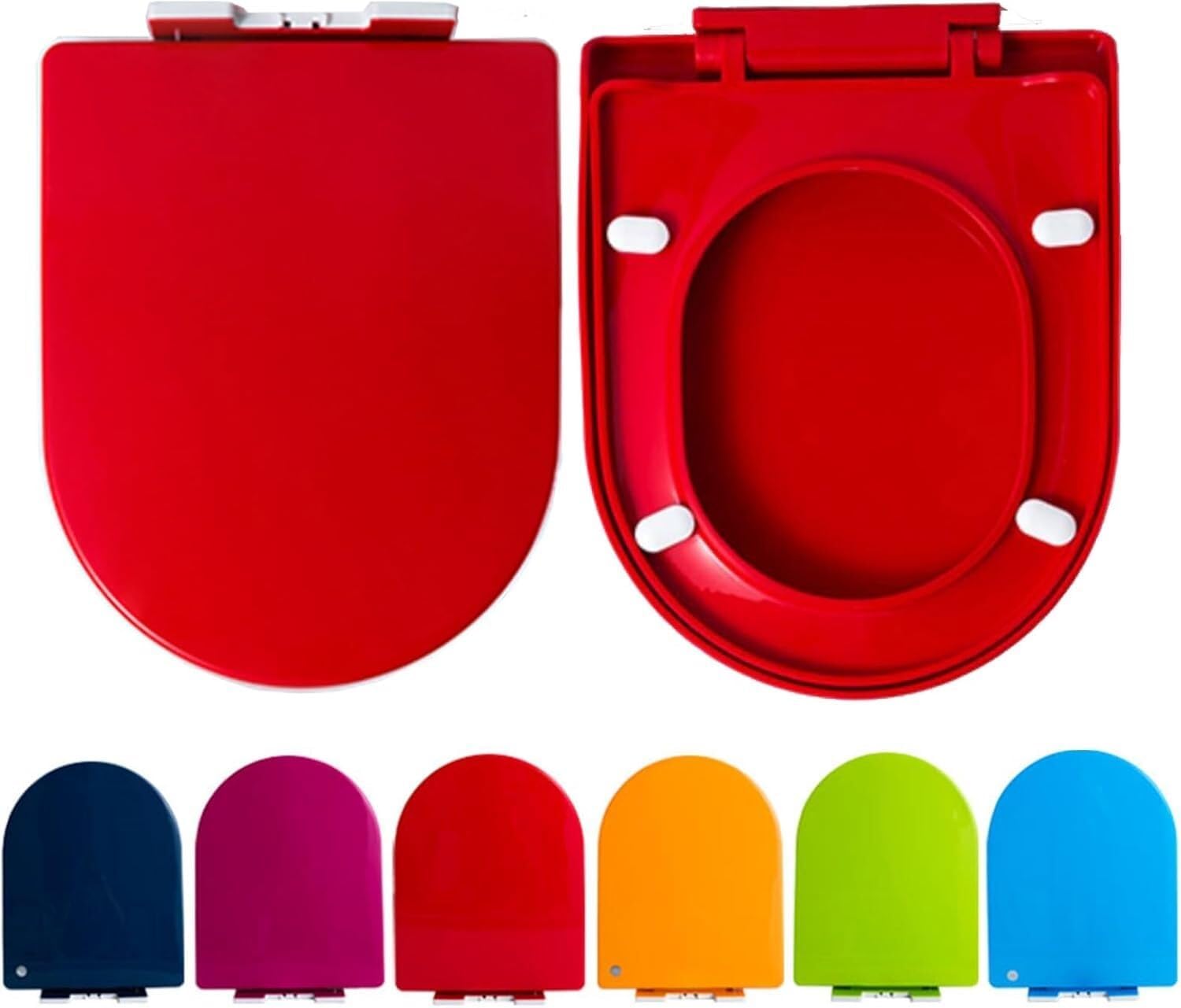 Durable plastic Colourful U-shaped Slow-close Toilet Seat With Quick-release Mechanism 1 Pack Easy to clean(Red)