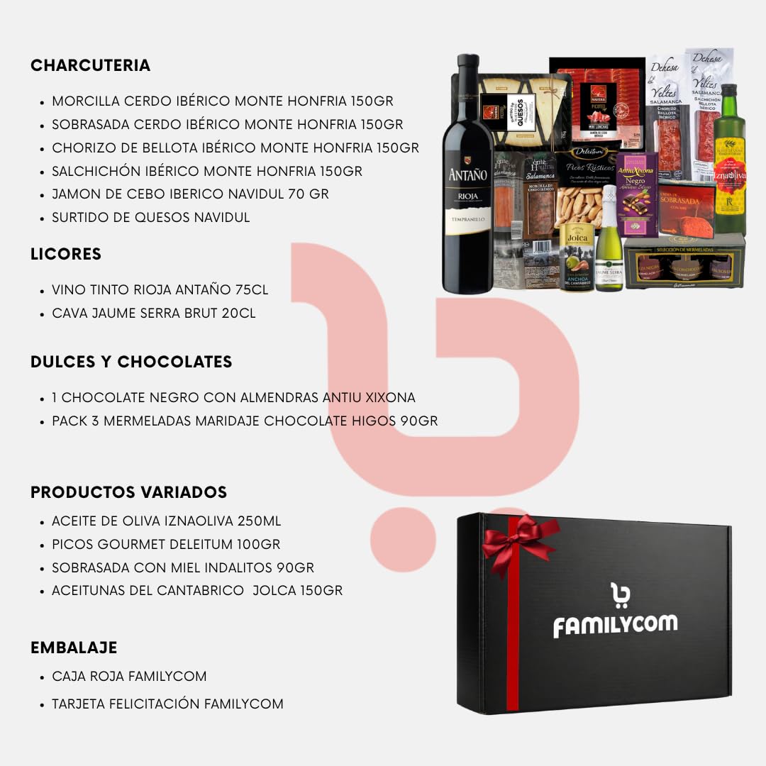 Cesta Gourmet con Ibéricos, Bombones, Chocolate, Vino, Embutidos, Aceite de Oliva Virgen - Regalo Original para Empresa y Particulares