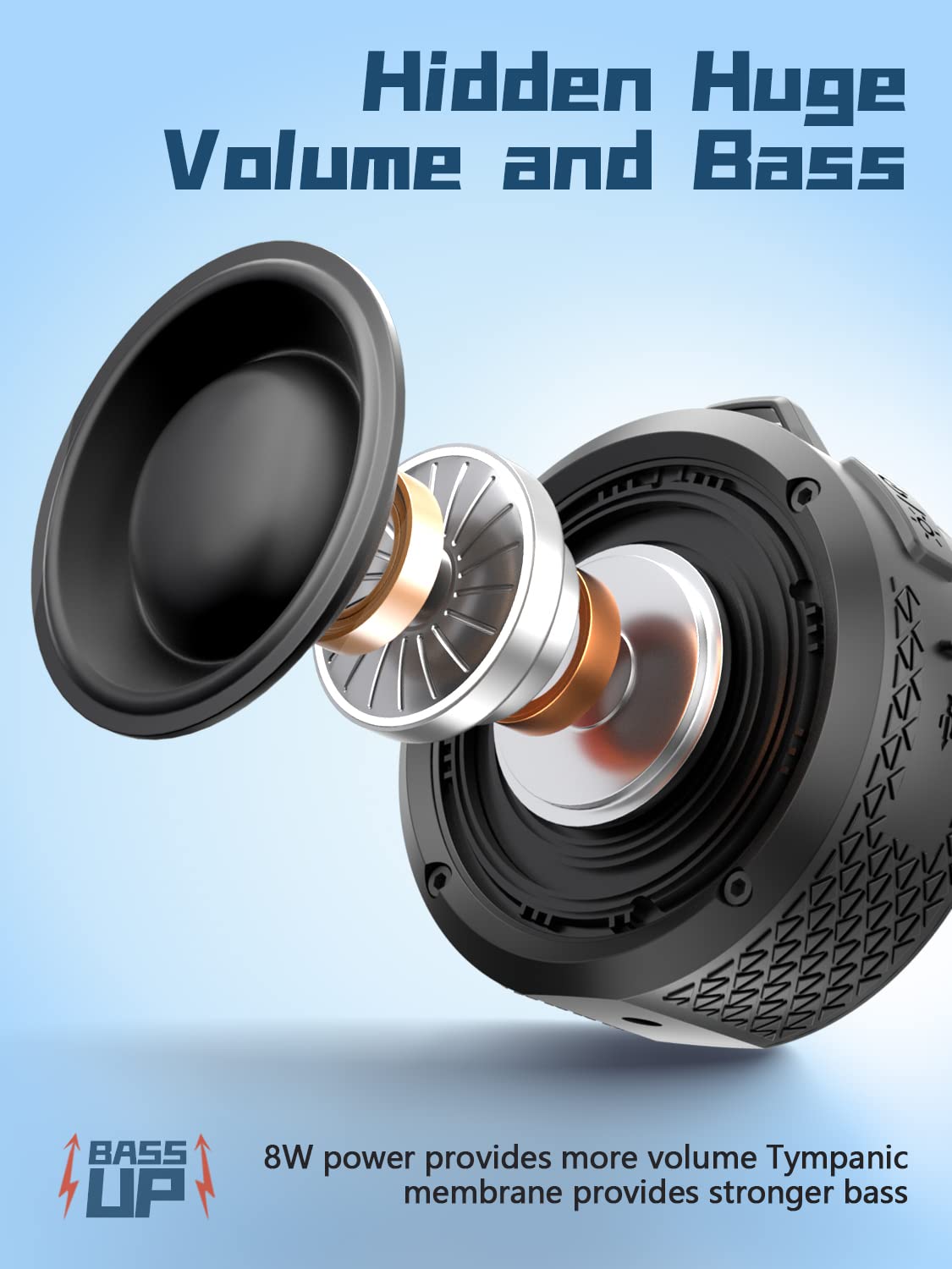 PEYOU IPX7 Waterproof Speaker, Bluetooth Shower Speaker 5.0 Waterproof with Suction Cup, Playtime RGB Lights, 360° Surround Sound Rich Bass for Outdoors, Mini Speaker for Beach/Hiking/Travel/Pool