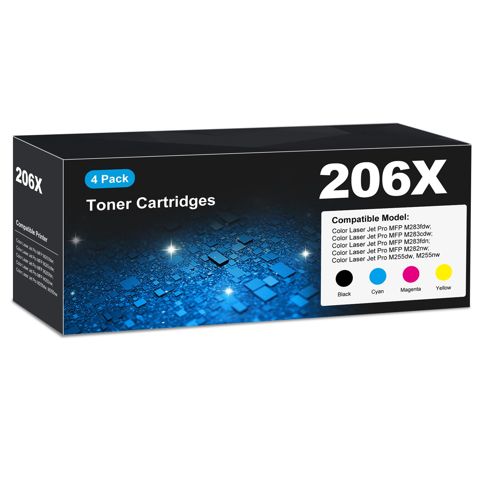 206X Toner Cartridges M283fdw for HP 206X 206A Toner Cartridges 4 Pack, Laser Jet M283cdw Toner Cartridge, HP206A HP206X 206 Toner for Color Laser Jet Pro MFP M255dw M283cdw M283fdn M282nw M255nw