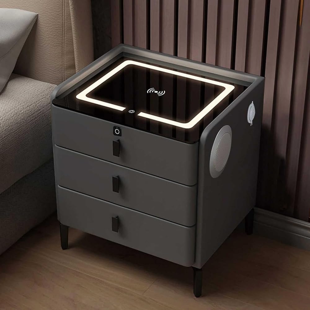 Table de chevet au design moderne avec LED et chargeur à induction