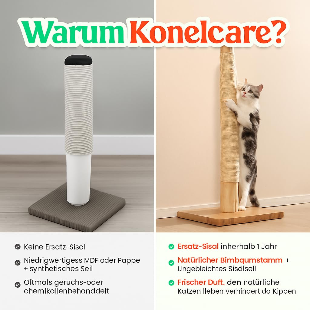 89 cm Kratzsäule aus Massivholz, Langlebiger Kratzbaum aus Holz | 8 kg Stabiler Stand, Natürlicher Birnbaumstamm, Sisalseil, Massivholz-Basis mit Eichenfurnier, 1 Jahr Ersatzseil
