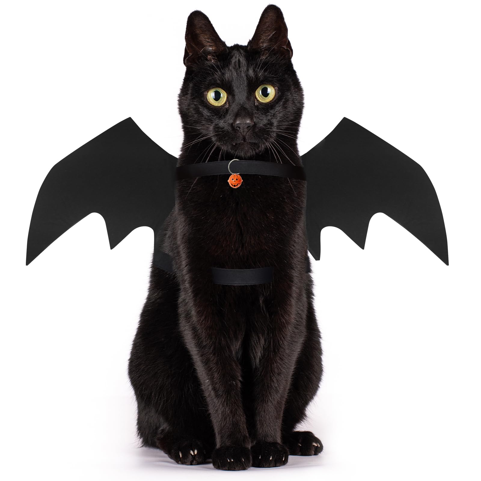 OLANRUN Cat Halloween Costumes, Cat Costumes, Small Dog alloween Costumes - Bat Wing with Pumpkin Bell for Pet Halloween Cosplay Party Dress Up Accessories