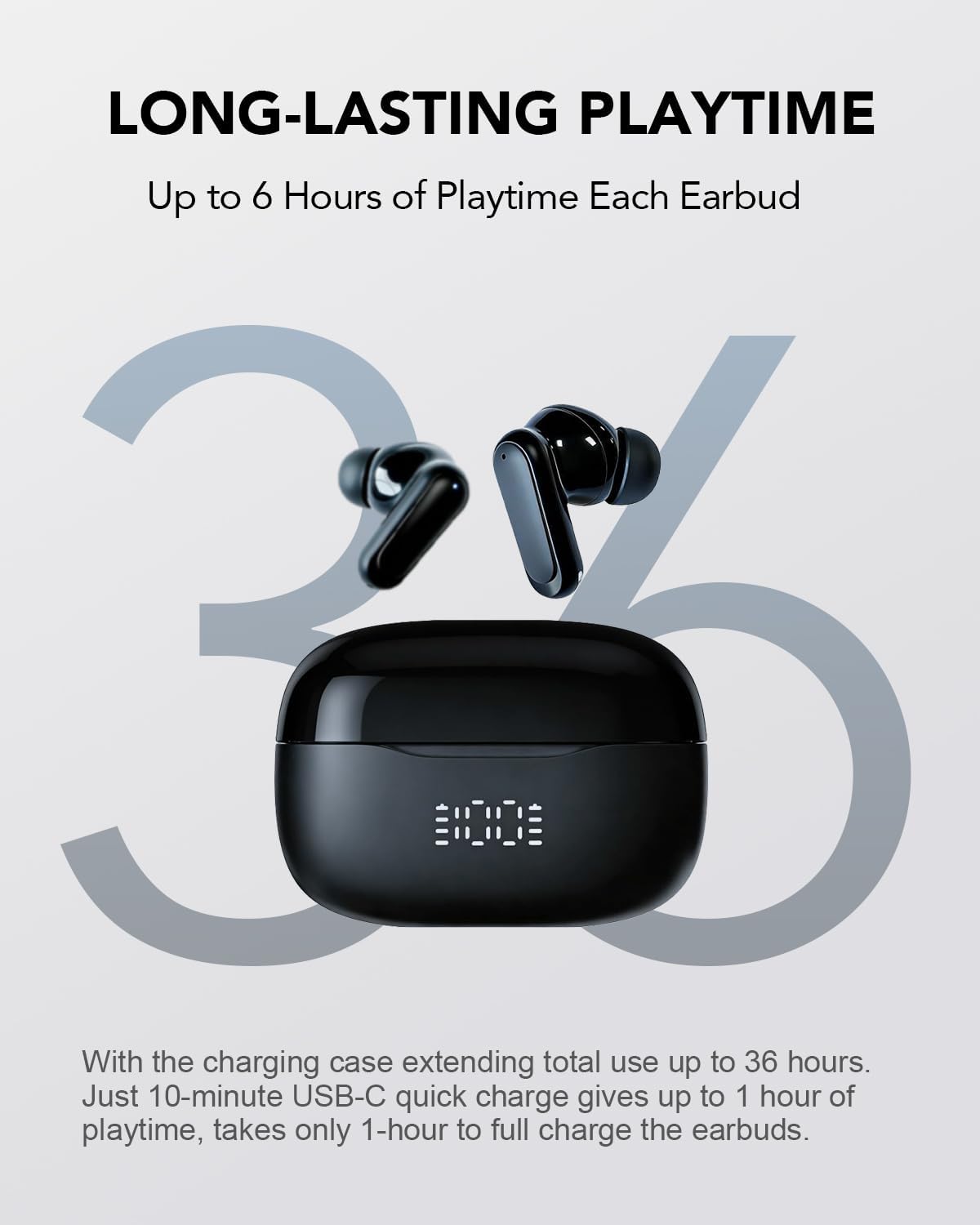 T8 Wireless Ear Buds Bluetooth Headphones with Mic, LED Power Display Deep Bass Wireless Earbuds, Ergonomic in-Ear Headphones Wireless Comfortable Secure Fit, 36H Playtime Fast Charging image 3